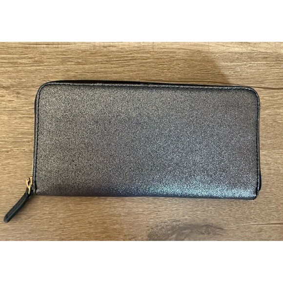 $65 Fossil Jayda Zip Clutch Wallet Grey Black Gunmetal Metallic - Picture 2 of 13